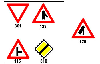 תמונה לשאלת תיאוריה: לפניך תמרור 126. איזה תמרור מוצב בדרך שאליה אתה מתמזג?